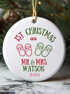 Personalized '1st Christmas as Mr. & Mrs.' White Ceramic Ornament
